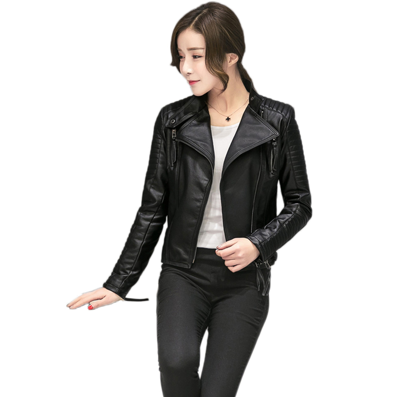 Fitaylor Women Spring Autumn PU Leather Jacket Casual Slim Soft Moto Jacket Biker Faux Leather Jacket Women 201226
