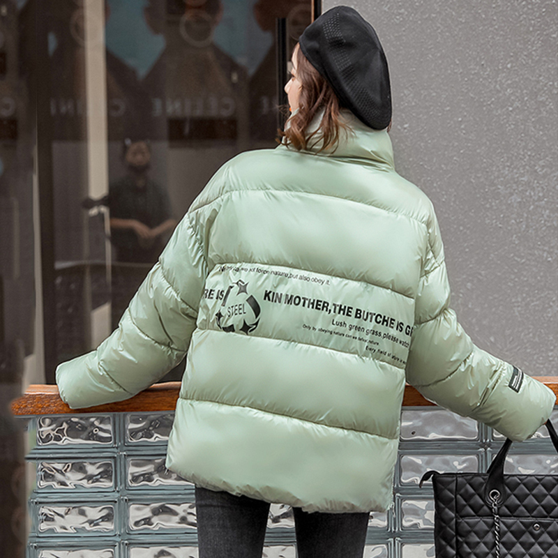 Winter Jackets Women's Letter Printing Oversized Casual Short Parkas Female Stand Collar Thick Coats Women Puffer Jacket 201202