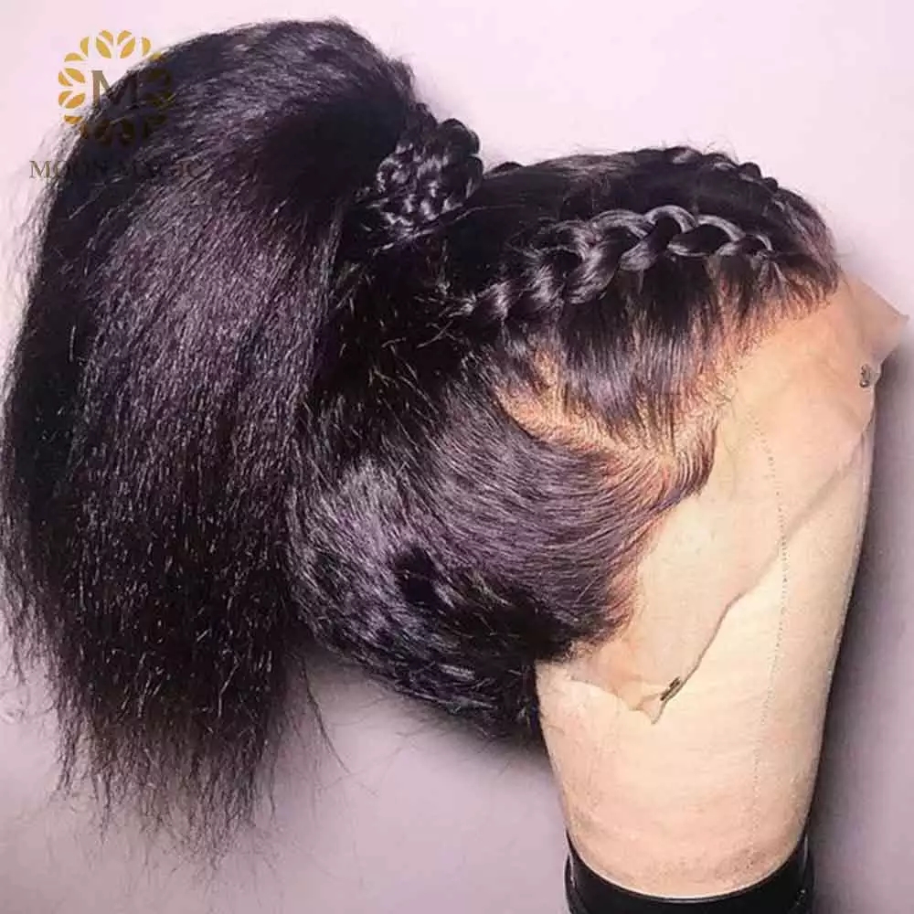 Free shipping Kinky Straight Bob Full brazlian Lace Front Wigs Preplucked synthetic Short Wig 150% Density For Women