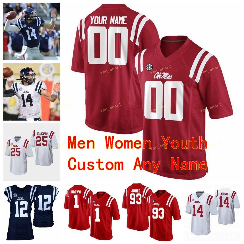 Custom Ole Miss Rebels College Football Jerseys 1 AJ Brown 1 Laquon Treadwell 10 Chad Kelly Eli Manning Ta'amu Men Women Youth Stitched
Custom Ole Miss Rebels College Football Jerseys 1 AJ Brown 1 Laquon Treadwell 10 Chad Kelly Eli Manning Ta'amu Men Women Youth Stitched