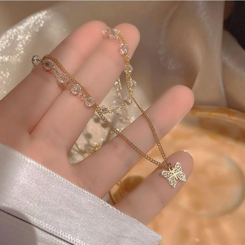 Other Trendy Fine 14K Real Gold Butterfly Crystal Double Layer Chain Pendant Necklace For Women Temperament High Quality Jewelry Ins, Silver
Other Trendy Fine 14K Real Gold Butterfly Crystal Double Layer Chain Pendant Necklace For Women Temperament High Quality Jewelry Ins, Silver