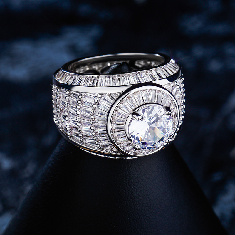 Men's Hip Hop Full Diamond Stone Rings Bling 18k Real Gold Plated 5A Cubic Zircon Finger Ring Jewelry Gift