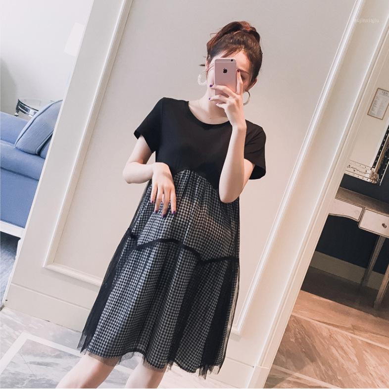 2020 Summer pregnant women dress short sleeve o-neck lace mesh stitching knee-length loose maternity plaid dress1, Black
2020 Summer pregnant women dress short sleeve o-neck lace mesh stitching knee-length loose maternity plaid dress1, Black
