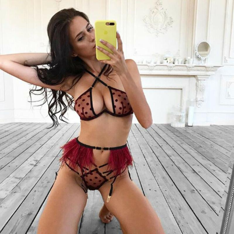 Sexy Women Lingerie Lace Sheer Polka Dot Cross Babydoll Underwear G-string 2Pcs (without Feather garter belt) Exotic Sets1, Red
Sexy Women Lingerie Lace Sheer Polka Dot Cross Babydoll Underwear G-string 2Pcs (without Feather garter belt) Exotic Sets1, Red
