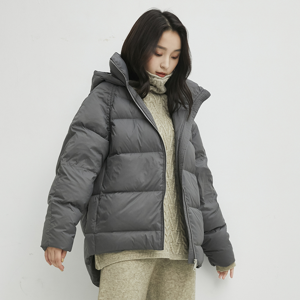 YAYA Womens Winter Down Coat New Plus Size Bright Fashion Bakery Loose short Parka Solid Color with Cap Coat Winter jacket 201019