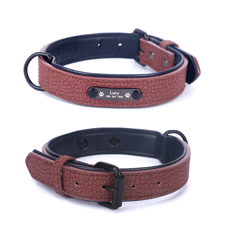 Dog Collars Custom Dog Collar Leash Set Leather Padded Engraved Personalized Leather Dog Collars And Leashes For Small Medium Large Dogs LJ201112 H250