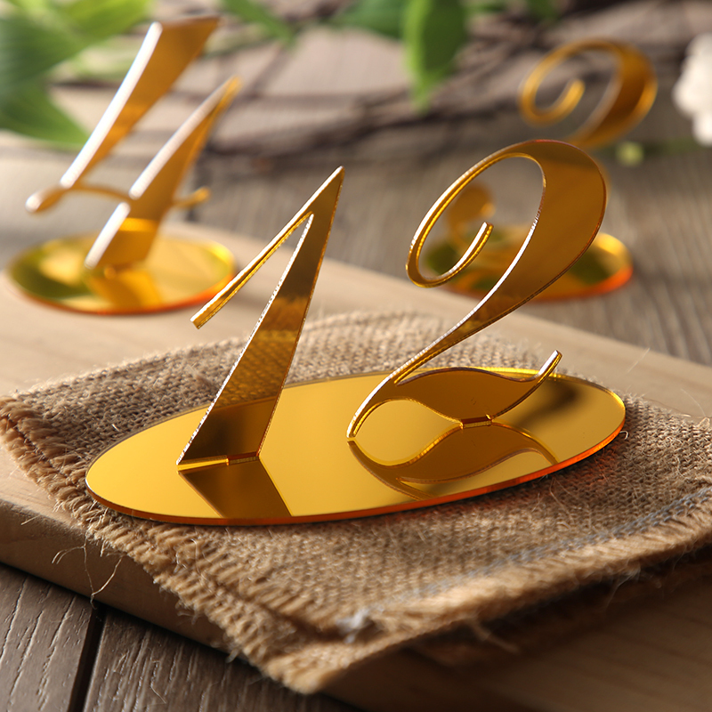 10pcs Wedding Table Numbers decoration for Wedding centerpieces Gold Mirror Acrylic Signs Reception number decor Freestanding 200929