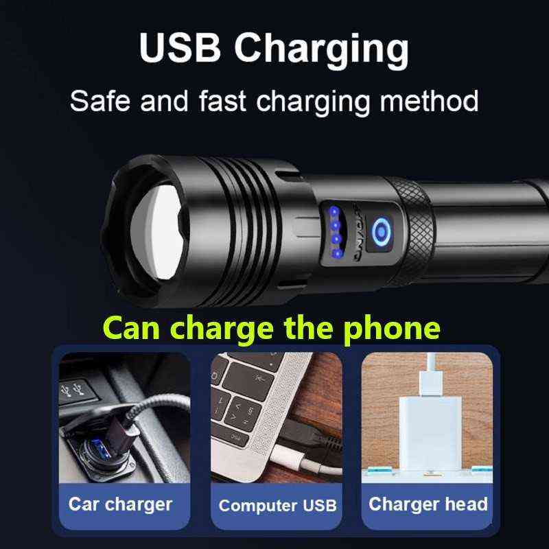 Super 120 Most Powerful Led Flashlight 90 High Power Torch light Rechargeable Tactical flashlight 18650 Usb Camping Lamp 220