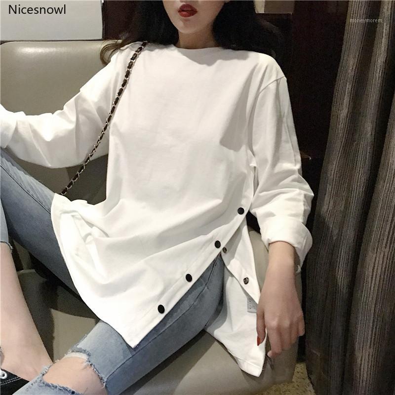 Women T Shirts Long style Full Sleeve Split Slit Hem Buttons Round Neck Tops Black White Tees Oversized Loose Clothes Spring1
Women T Shirts Long style Full Sleeve Split Slit Hem Buttons Round Neck Tops Black White Tees Oversized Loose Clothes Spring1