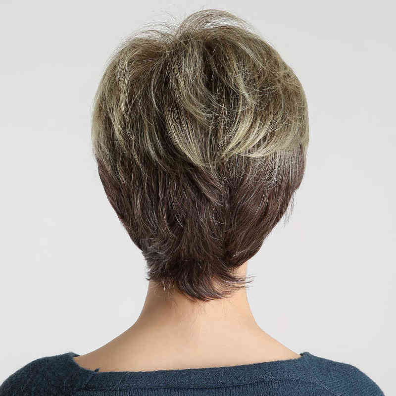 Hairpiece Henry Margu Dark Root Ombre Brown Blonde Short Hair Wigs Fluffy Pixie Cut Synthetic Wig for Black White Women Heat Resistant 0121
