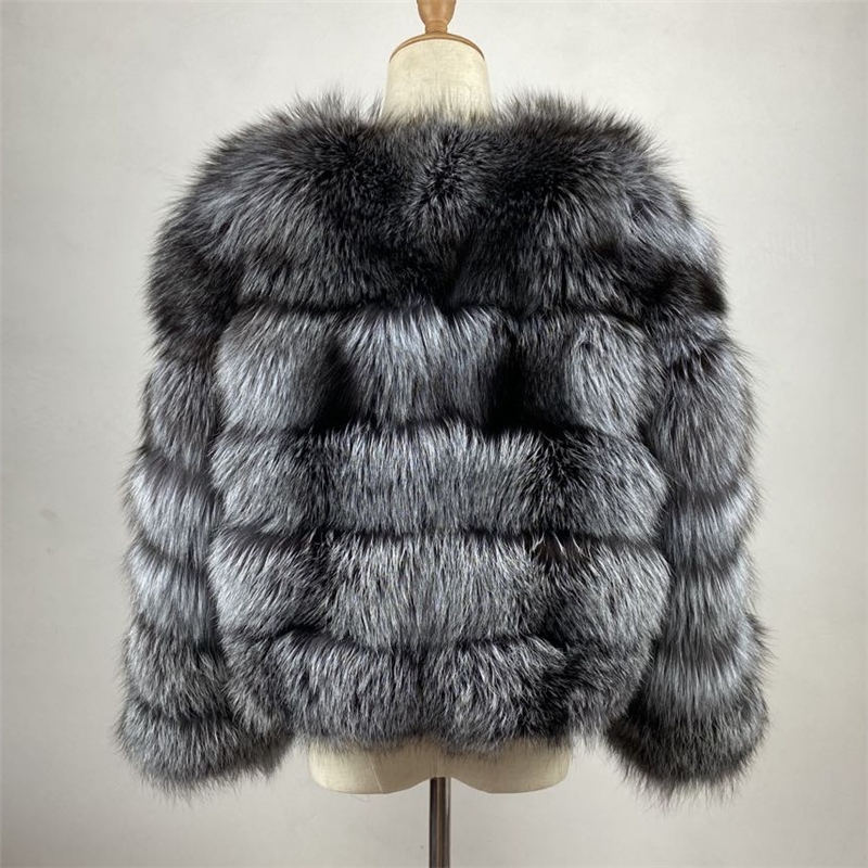 Real Natural Raccoon Fur Silver Short Coat Length 50cm Sleeve Long 55cm Winter Warm Women New B56 201016