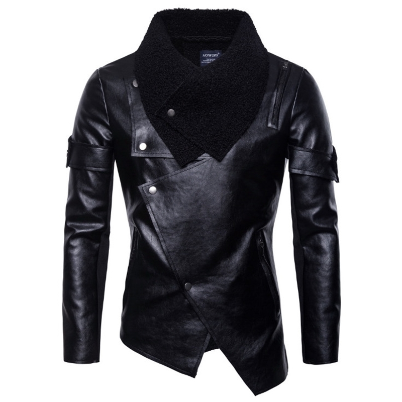 Men Autumn Fashion Punk Leather Jacket Casual Motorcycle Leather Jacket Male Coat Personality Lrregular Leather Jacket 201128