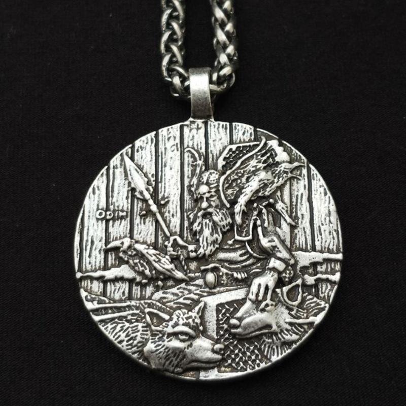 Wolf And Raven With Odin Pendant Necklace Viking Amulet Talisman Jwelry For Women Men