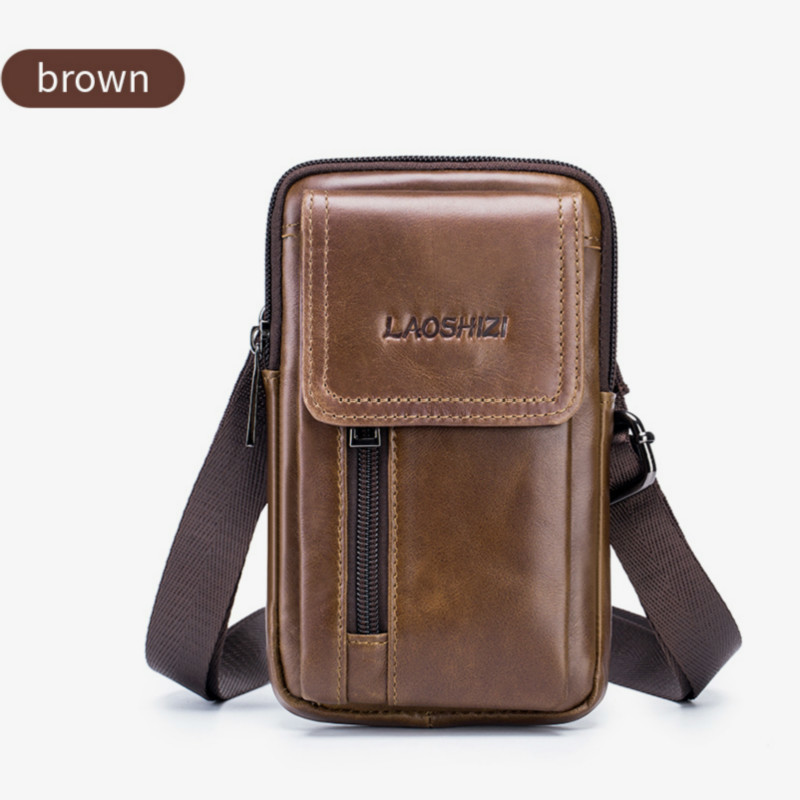 LAOSHIZI brand Men Genuine Leather Waist Pack Bag Mini Phone Pockets Case Coin Purse Male Money Bags Shoulder Messenger Bag LJ200930