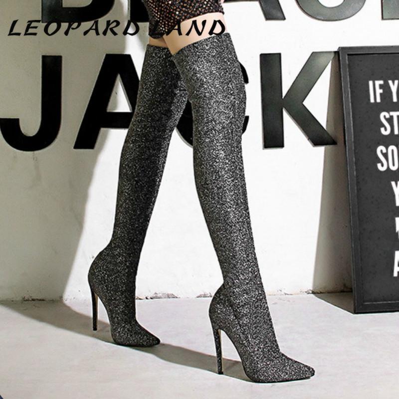 LEOPARD LAND Fashion Shining Sequined Stretch Cloth Sexy Nightclub Slim Pointed Knee High Heel Boots DS-125-2, Black
LEOPARD LAND Fashion Shining Sequined Stretch Cloth Sexy Nightclub Slim Pointed Knee High Heel Boots DS-125-2, Black