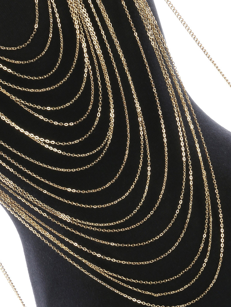 Body Jewelry Fashion Gold Color Body Belly Waist Chain Harness Necklace Womens Sexy Bikini Multilayer Body Chain Necklaces T200508