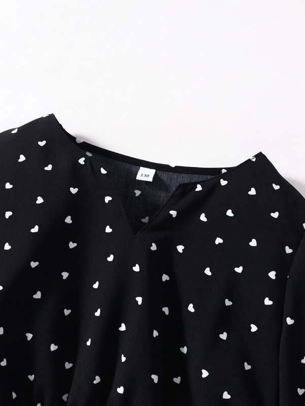Girls Confetti Heart Print Lantern Sleeve Dress SHE