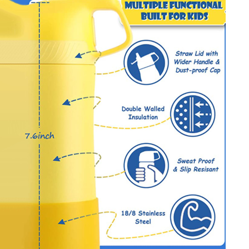 FJbottle Kids Insulated Water Bottle, Thermos With Straw, 400ml Kids Thermos Bottle For School , Christmas Gift 201204