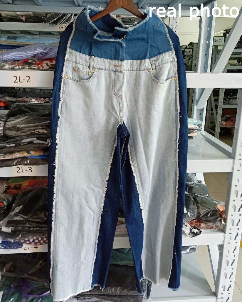 High Waist Wide Leg Denim Jeans For Women - Spring Korean Fashion Patchwork Design SHENGPALAE Jr841