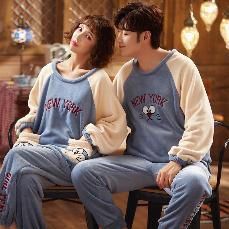 NIGHTWA Winter Couples Pajamas Set Cute Animal Flannel For Women pijamas Men Plush Sleepwear Pyjamas Suit Home Clothing sleep 201113