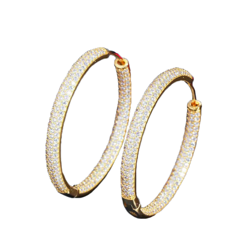 South American 18k Gold Big Hoop 42mm AAA Cubic Zirconia Designer Earrings Copper Jewelry White CZ Silver Circle Earring Jewelry V