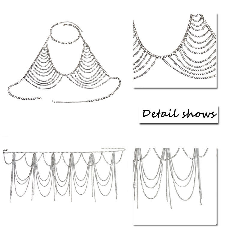 Charm Women Body Chain Dress Chainmail Wrap Necklace Harness Chain Bra Fashion Women Dress Wear Body Jewelry T200507