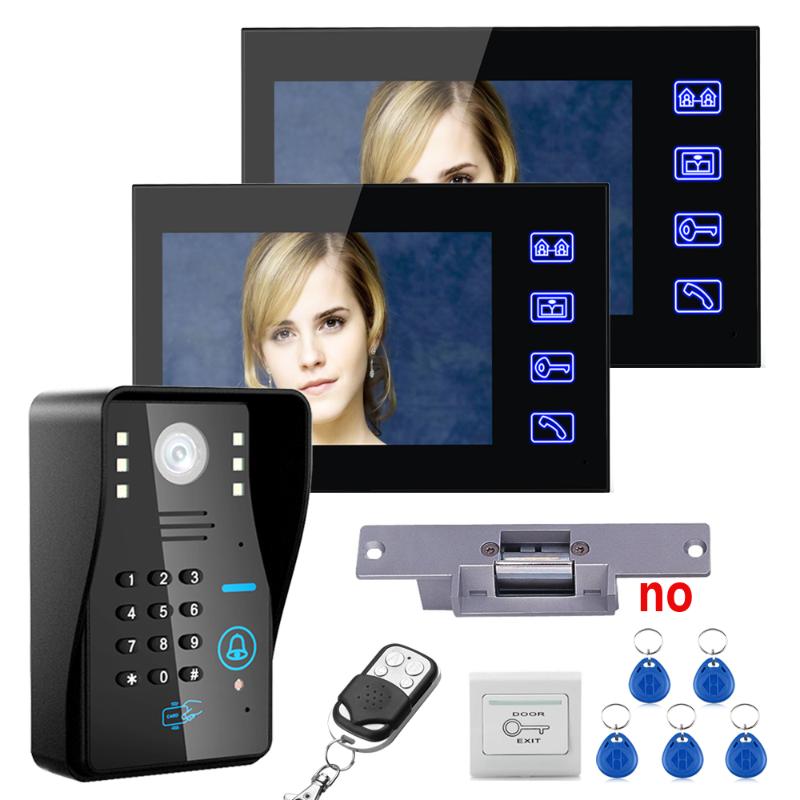 Touch Key 7"TFT 2 Monitors RFID Password Video Door Phone Intercom System Kit+ Electric Strike Lock+ Wireless Remote Control unl
Touch Key 7"TFT 2 Monitors RFID Password Video Door Phone Intercom System Kit+ Electric Strike Lock+ Wireless Remote Control unl