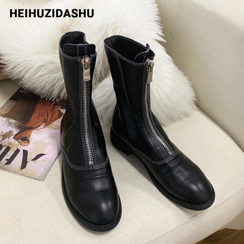 Front zipper Mid boots women fashion brand design round toe Chunky boots 2020 Autumn British style flat women footwear1, Black
Front zipper Mid boots women fashion brand design round toe Chunky boots 2020 Autumn British style flat women footwear1, Black