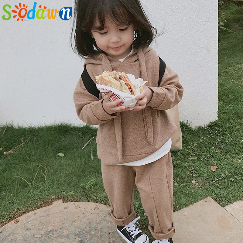 Sodawn 2019 Spring Autumn New Cotton Children Clothing Cartoon Girl Balloon Pattern+Trousers 2PCS Baby Girls Clothing SuitX1019