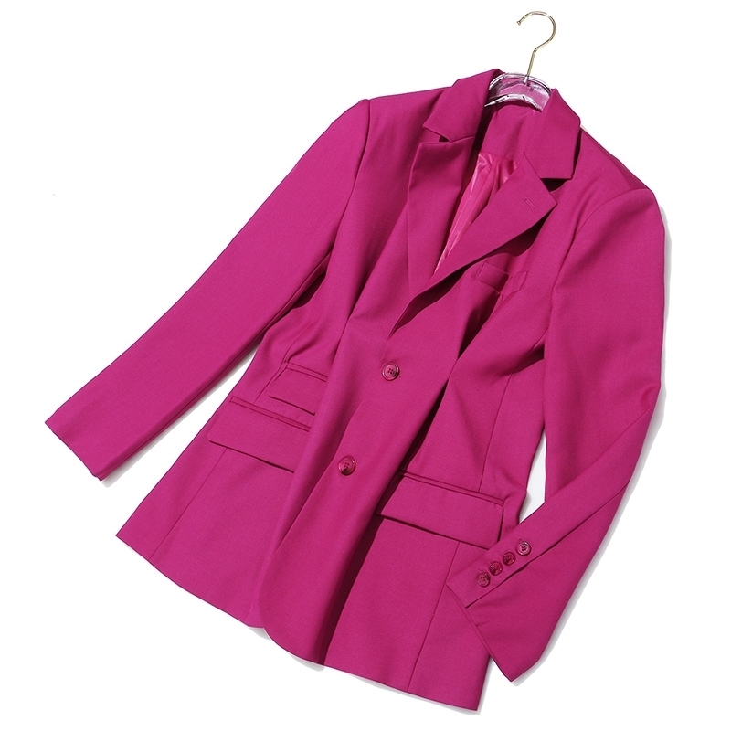 DEAT Women Rose Red Pleated Split Temperament Blazer New Lapel Long Sleeve Loose Fit Jacket Fashion Spring Autumn 1S5570 201114