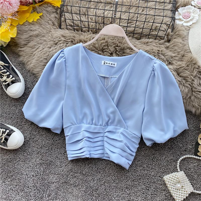 Woman Sexy Short Crop Top V-neck Half Sleeve Chiffon Shirt Fashion Temperament Waist Blouse Womens Slim Ladies Shirts Basic Tops, Black
Woman Sexy Short Crop Top V-neck Half Sleeve Chiffon Shirt Fashion Temperament Waist Blouse Womens Slim Ladies Shirts Basic Tops, Black