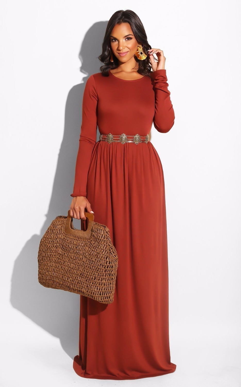 High Quality Autumn Winter Casual Women Maxi Dress Long Sleeve Patchwork Loose Dress Pocket Solid Color Elegant Women Robe T200320