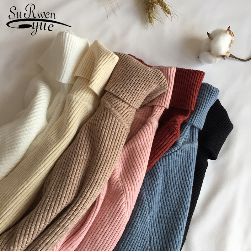 Knitted Ribbed Pullover Sweater Slim Soft Warm Pull Long Sleeve Turtleneck Autumn Winter Sweater Women Jumper Femme 6897 50 210417