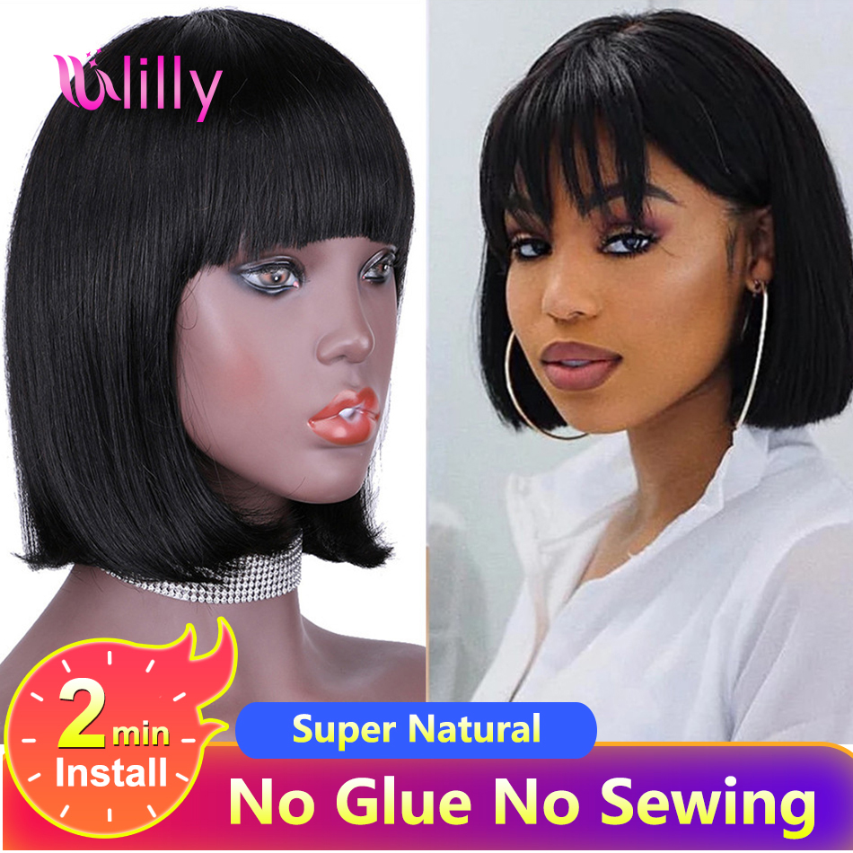 Short Bob Straight Full Machine Made Bob With Bang Brazilian Human Hair For Women Remy Hair Cheap Human Wigs, Black
Short Bob Straight Full Machine Made Bob With Bang Brazilian Human Hair For Women Remy Hair Cheap Human Wigs, Black