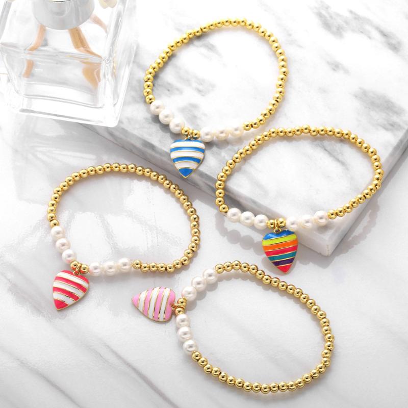 Charm Bracelets Copper Gold Plated Bead Chain Enamel Stripe Heart Bracelet Cute Rainbow Water Drop Girl Pearl Bangle Accessories For Women
Charm Bracelets Copper Gold Plated Bead Chain Enamel Stripe Heart Bracelet Cute Rainbow Water Drop Girl Pearl Bangle Accessories For Women