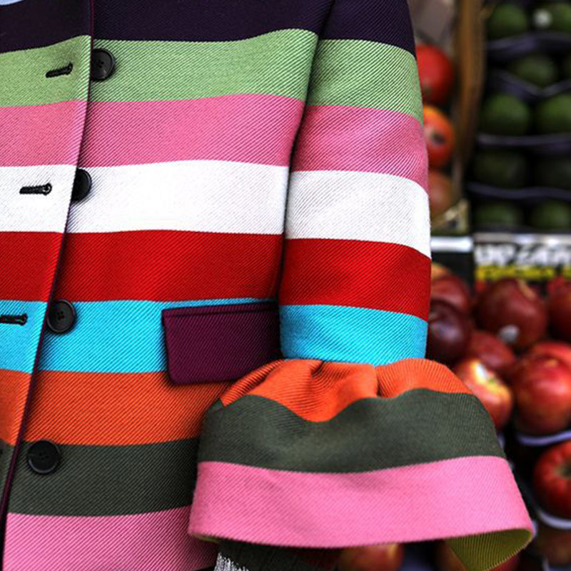 Autumn Rainbow Strip Jacket Coat Women Printed Single-breasted Flare Sleeve Jackets Women Winter Fashion Elegant Lady Coats 201017