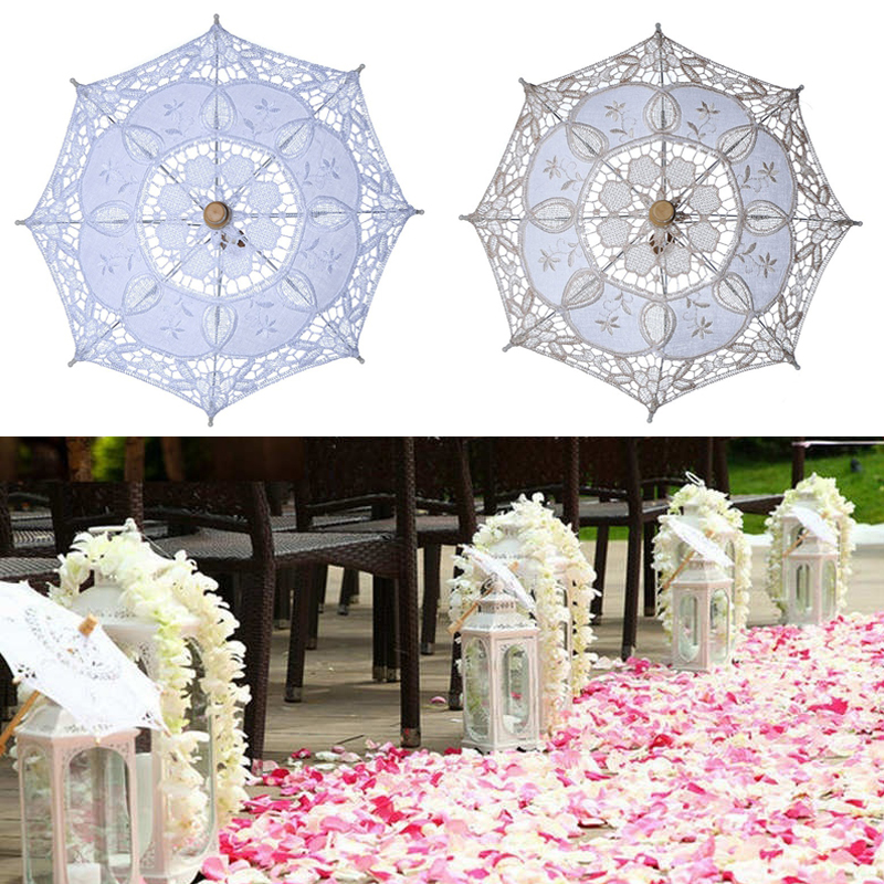 Parasols Wedding Lace Umbrella Cotton Embroidery Bridal White Beige Parasol Sun For Decoration Photography