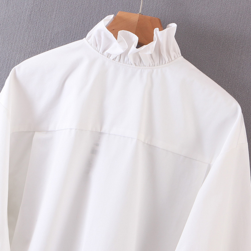 Elina Casual Artificial Gemstone Blouses Women Fashion Ruffled Cascading Shirts Women Elegant Solid White Tops Female Ladies AG T200321