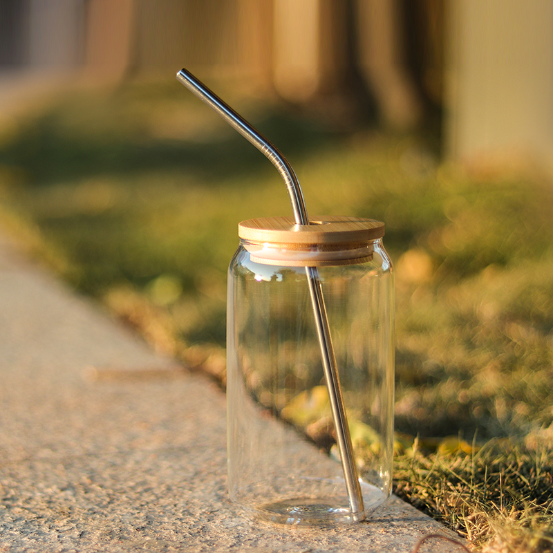 12oz Sublimation Glass Beer Mugs Glass Water Bottle Beer Can Glass Tumbler Drinking Glasses With Bamboo Lid And Reusable Straw Iced Coffee Glasses 16o