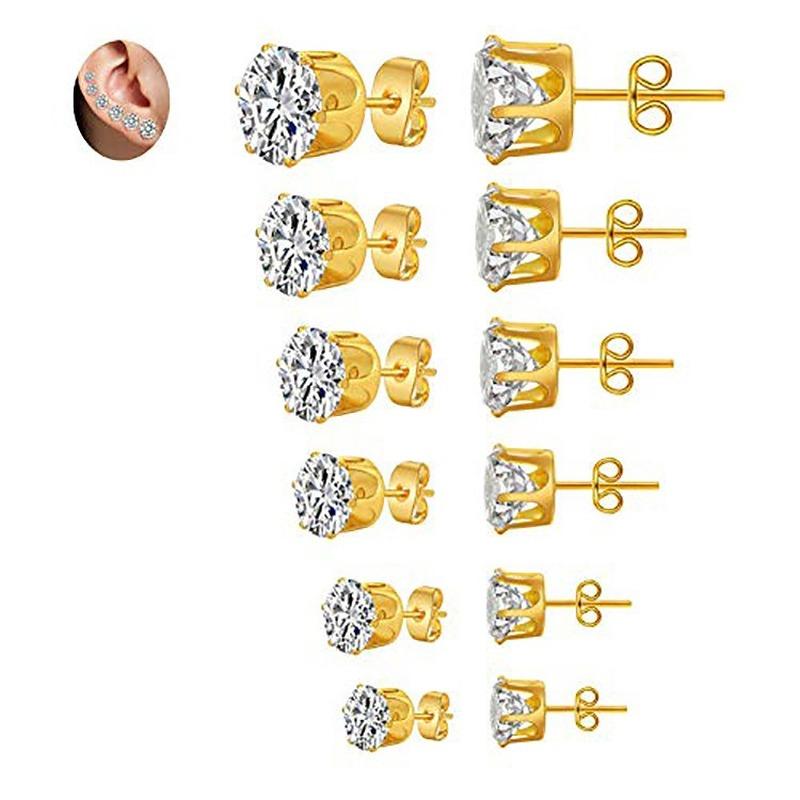 

Stud 6PCS/Set Classic Colored Shine Crystal Cubic Zircon Earrings Set For Women Fashion Round Stainless Steel Jewelry