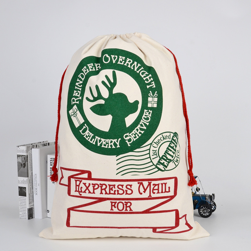 Christmas Gift Bags Heavy Canvas Santa Sacks Drawstring Bags With Reindeers for Kids sticker