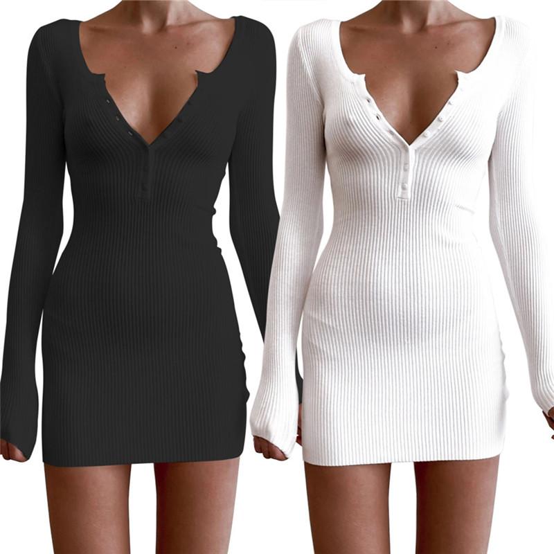 Women White Black Dresses Buttons O-neck Long Sleeves Knitted Casual Mini Vestido Female Spring Autumn Bodycon Party Short Dress
Women White Black Dresses Buttons O-neck Long Sleeves Knitted Casual Mini Vestido Female Spring Autumn Bodycon Party Short Dress