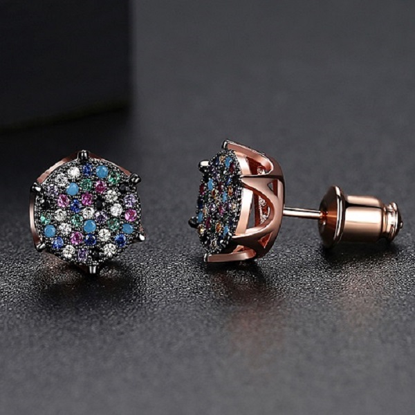 Hip Hop Colorful Zircon Stud Earrings Men Women Jewelry Gold Plated Girl Women Gift