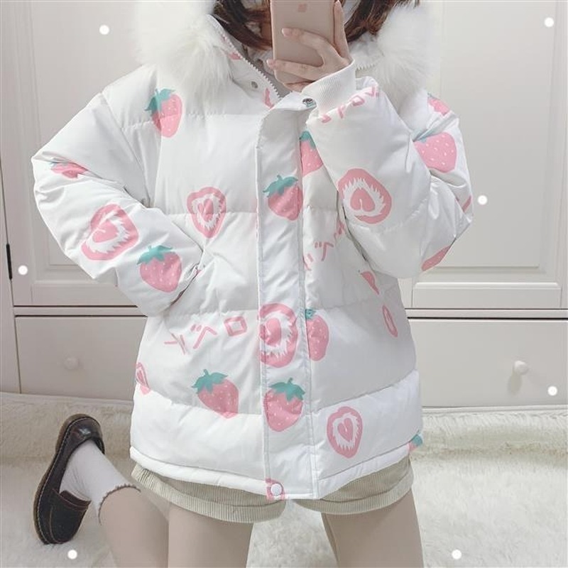 OCEANLOVE Japan Style Women Parkas Kawaii Pink Cartoon Thick Warm Jackets Female Hooded Sweet Coat Fashion Outwear 18657 201217