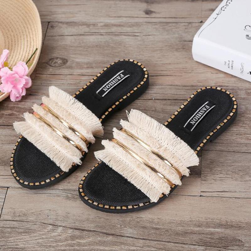Woman Slippers Summer Female Casual Beach Shoes Outdoor Lady Comfortable Flats Shoes Fashion Tassel The word drag Female qq110, Beige
Woman Slippers Summer Female Casual Beach Shoes Outdoor Lady Comfortable Flats Shoes Fashion Tassel The word drag Female qq110, Beige