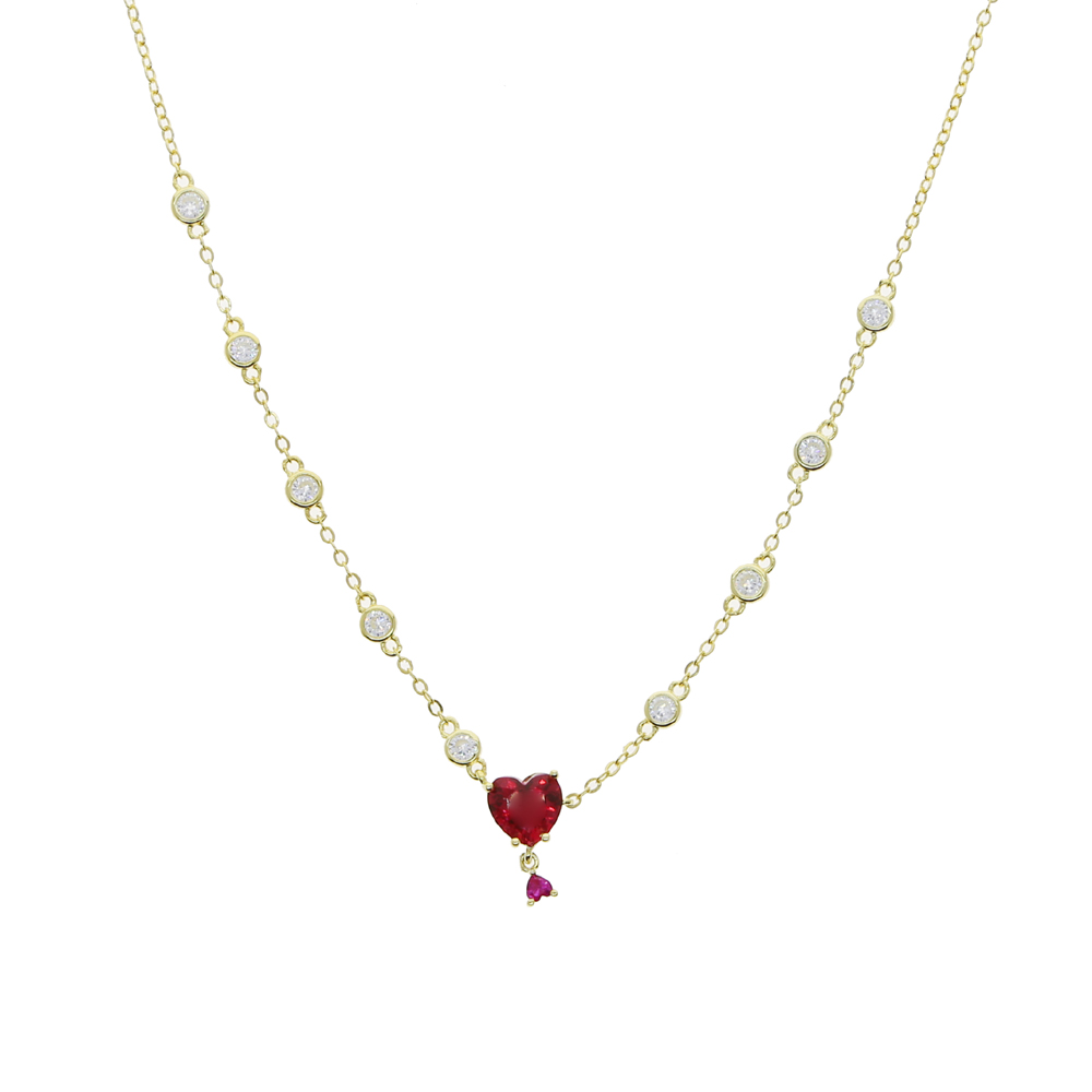Hot Sale Girlfriend Wedding Heart Necklace with Red Cz Paved Station Chain Choker Necklace for Women Trandy Lady Girl Wholesale 2021
