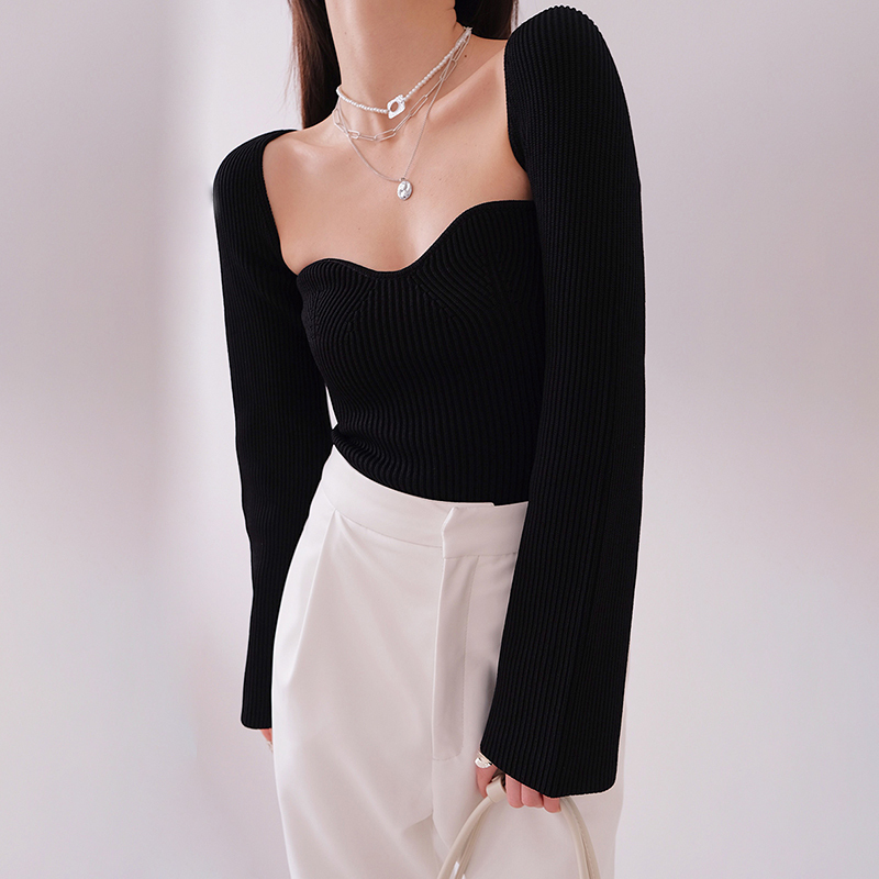 TWOTWINSTYLE Asymmetrical Sweater Knitted Tops Female Square Collar Long Sleeve Sexy Sweaters Women Fashion Clothing 201222