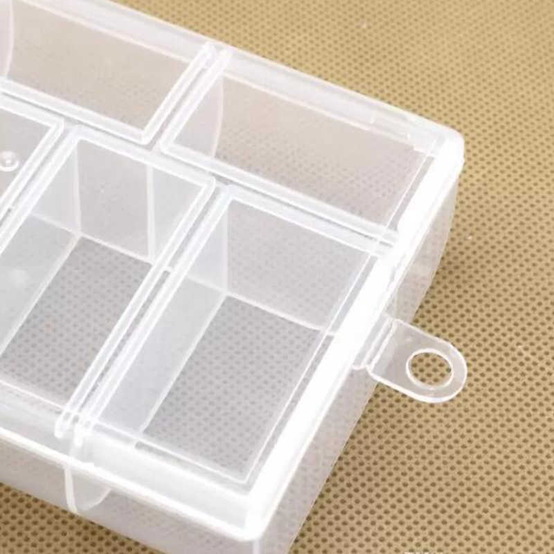 Empty 6 Compartment Plastic Clear Storage Box For Jewelry Nail Art Container Sundries Organizer