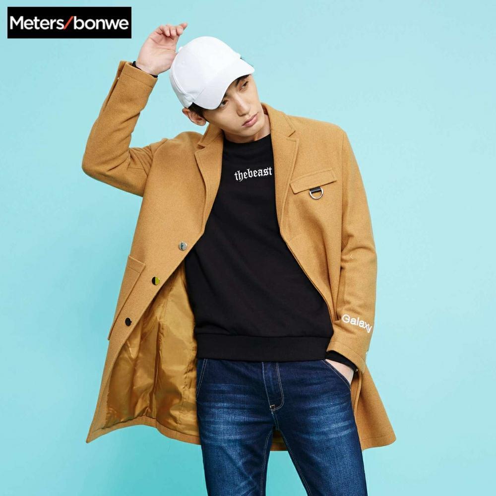 METERSBONWE Winter Men Wool Coat Medium-Long Overcoat Slim Korean Suit 201120