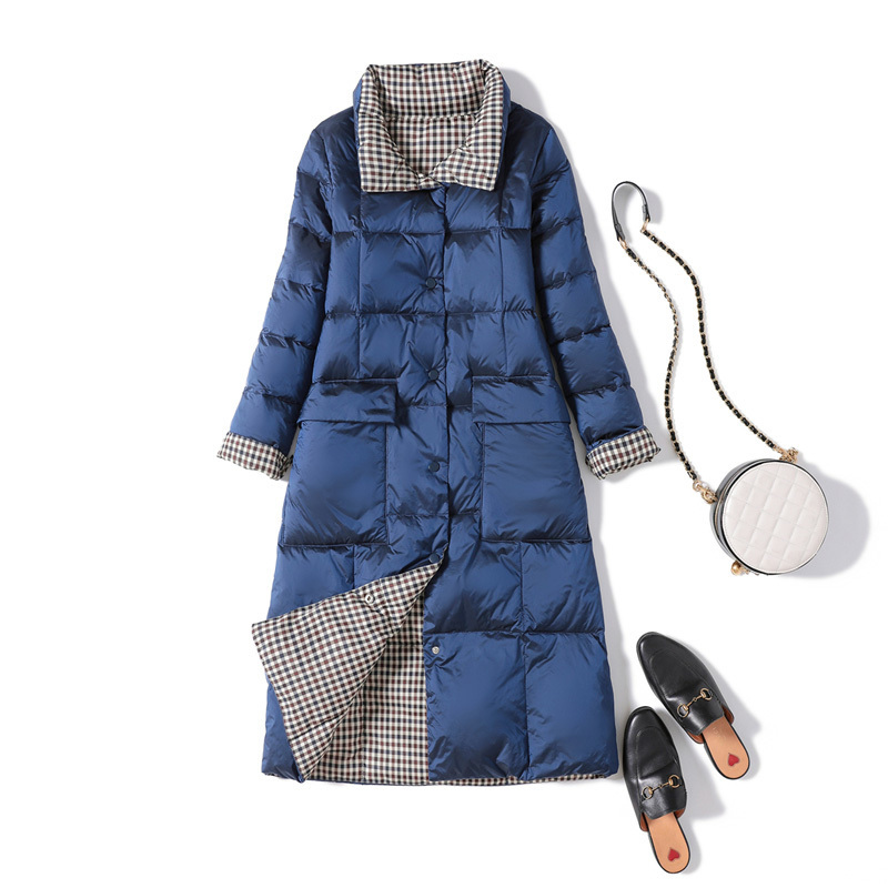 New Winter Women Double Sided Long Down Jacket Winter Turtleneck White Duck Down Coat Female Warm Slim Parkas Snow Outerwea 201019